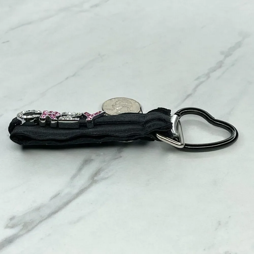 Black Ribbon Rhinestone CRZY Crazy Heart Carabiner Keychain Keyring